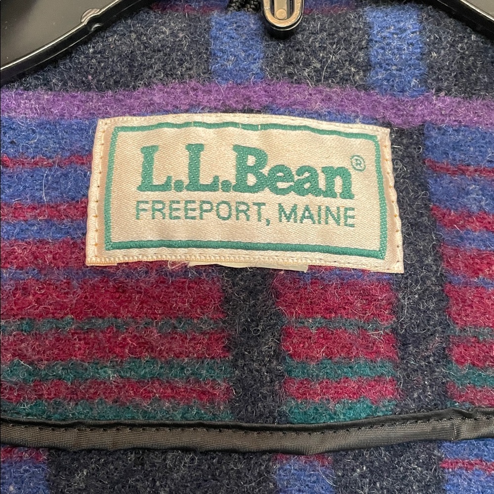 VTG 80s L.L.Bean wool blend stadium blanket Aztec coat Southwestern plaid pocket - Picture 2 of 12
